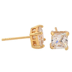 Buyless Fashion Girls Stud Earrings Additional Push Back Gold Squared Crystal CZ