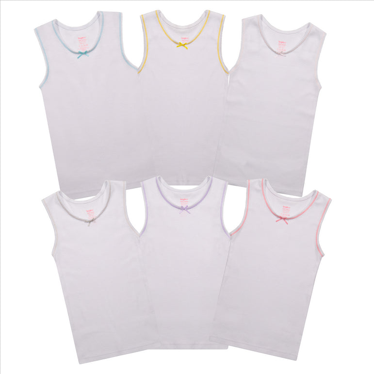 Buyless Fashion Girls Tagless Cami Scoop Neck Undershirts Cotton Tank With Trim and Strap (6 Pack)