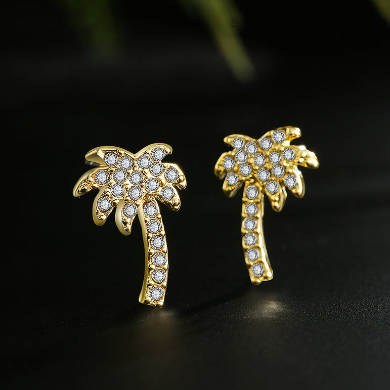 Buyless Fashion Girsl Palm Tree Hypoallergenic Stainless Steel Stud Earrings