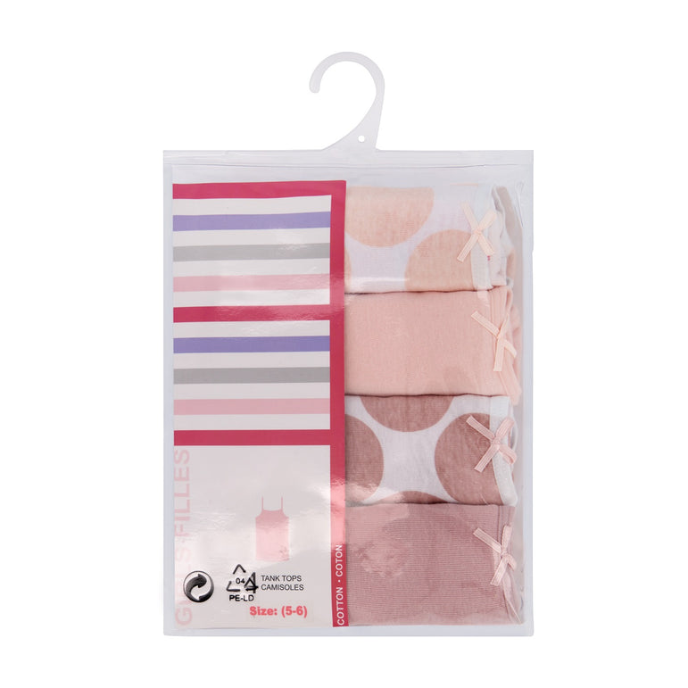 Buyless Fashion Girls Tagless Cami Scoop Neck Pink Polka Dot Undershirts Cotton Tank (4 Pack)